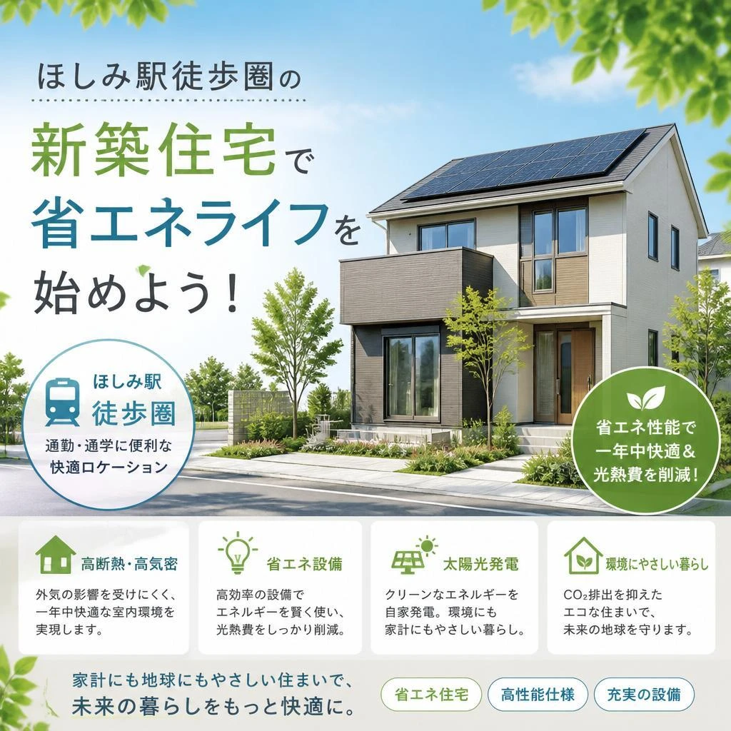ほしみ駅徒歩圏の新築住宅で省エネライフを始めよう！