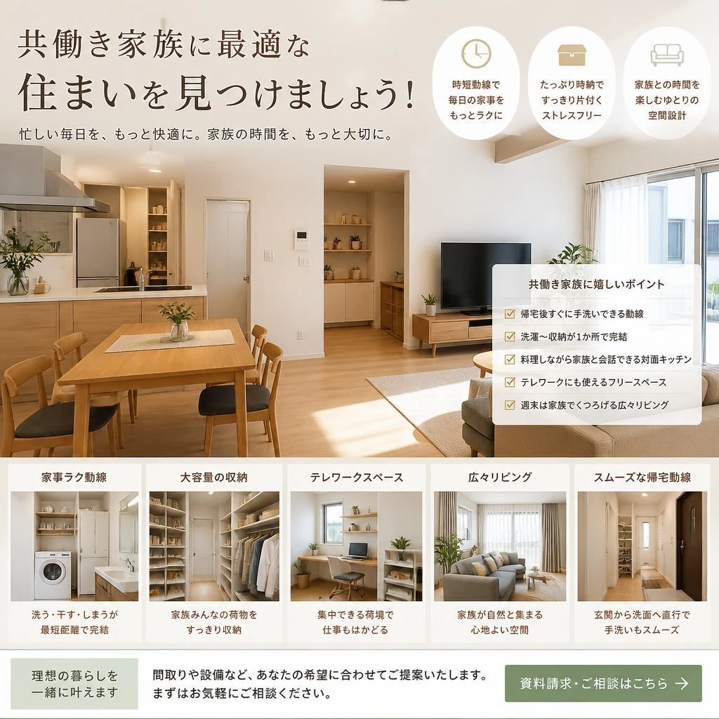 共働き家族に最適な住まいを見つけましょう！