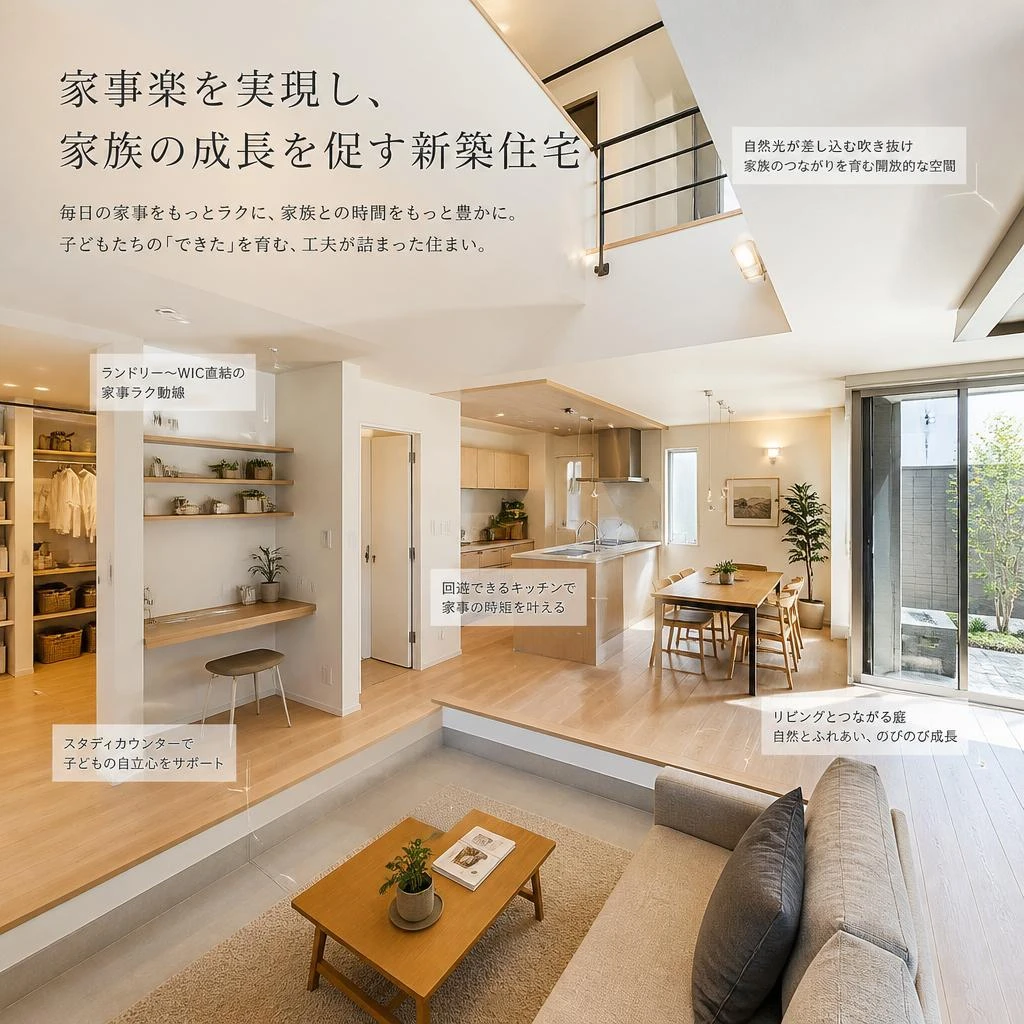家事楽を実現し、家族の成長を促す新築住宅